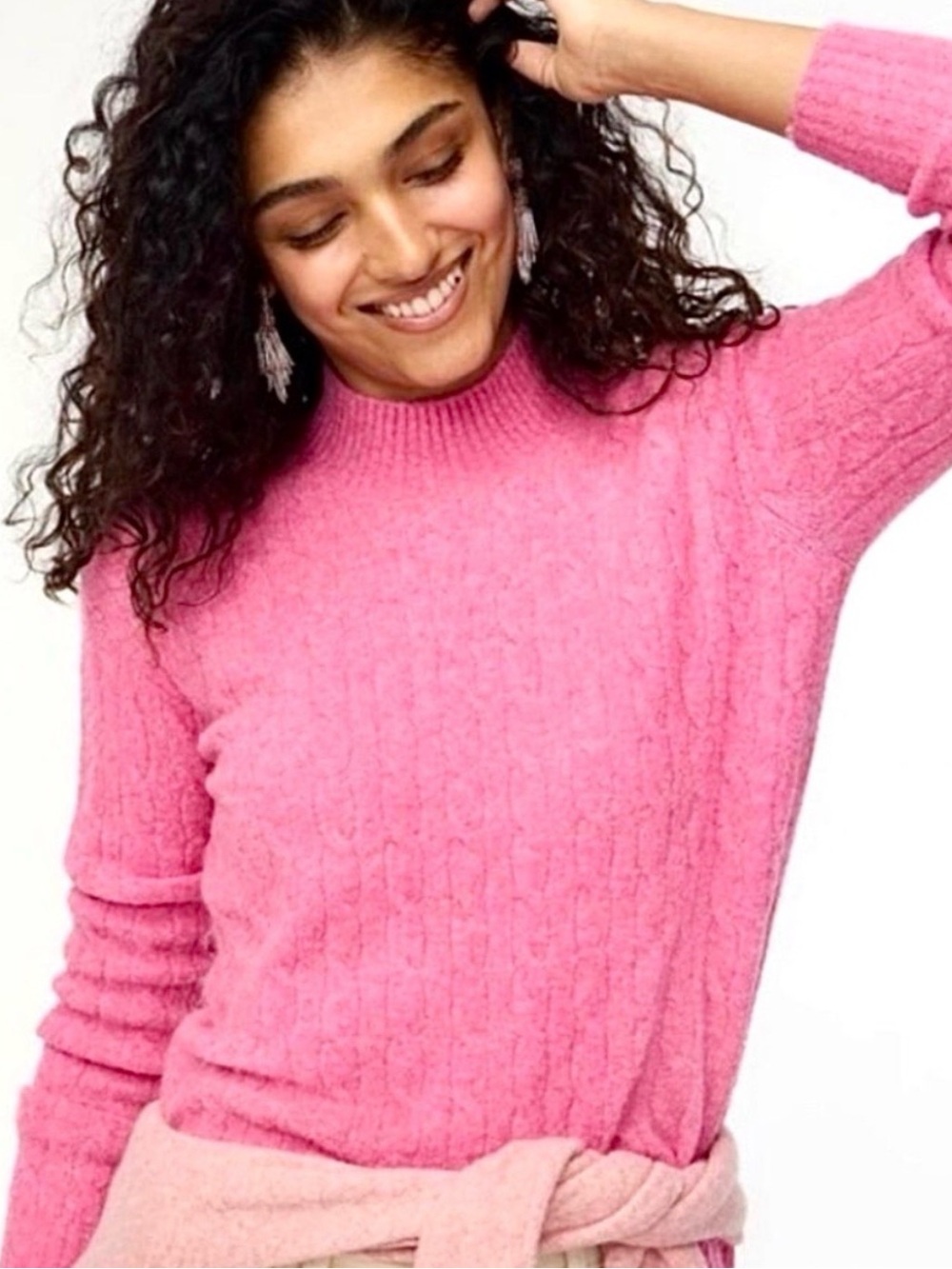 J Crew Women's Pink Cable-Knit Sweater SOFT L